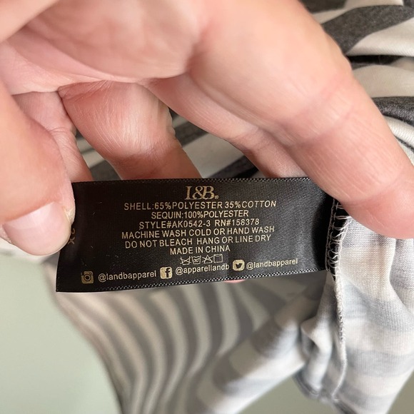 L&B Tunic 2X Plus Camou Sequins Stripe Colorblock Pullover Elbow Sleeve Gray NWT - Picture 4 of 6